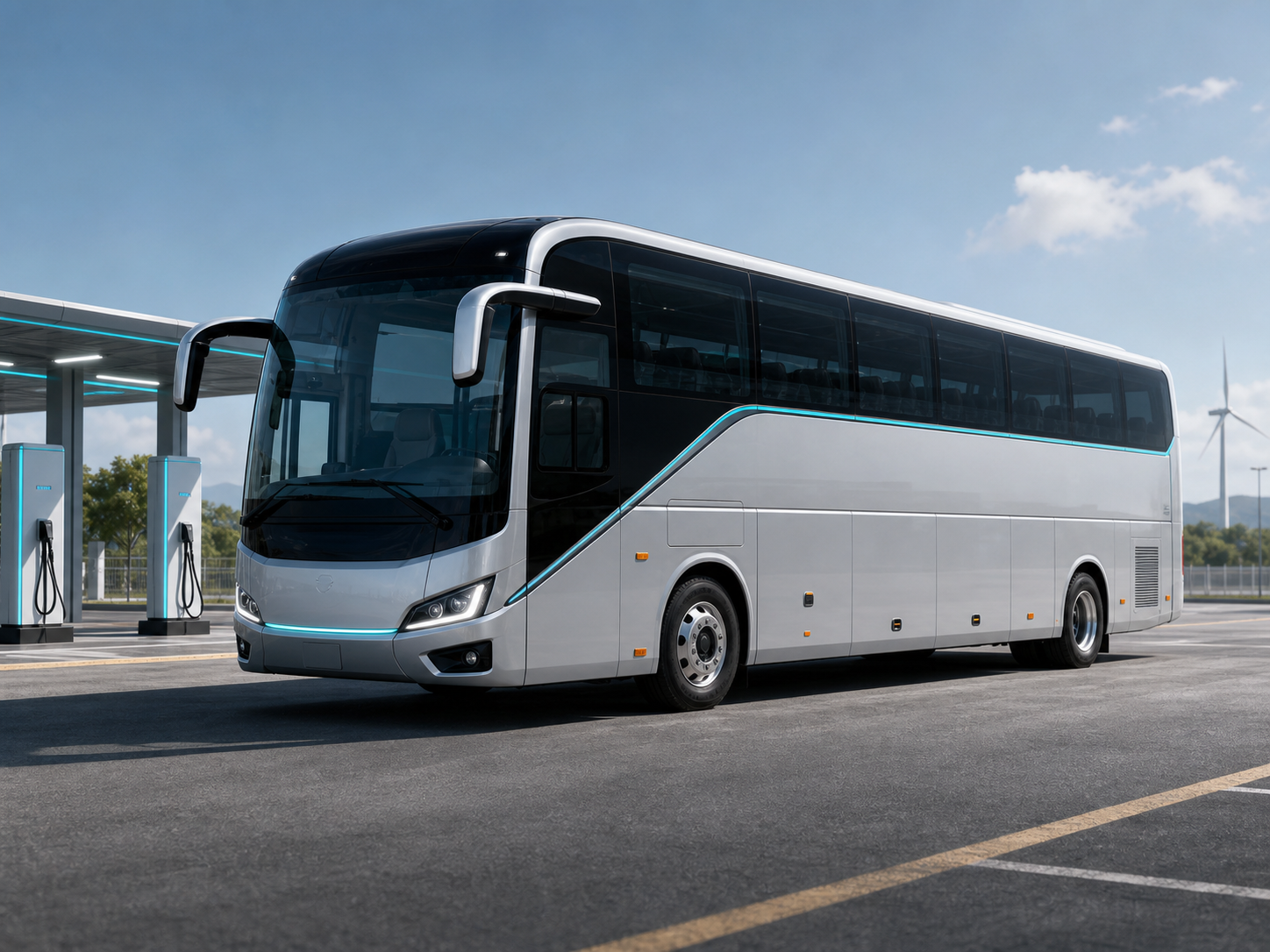 GDBUSHK full-size new energy bus at a charging depot